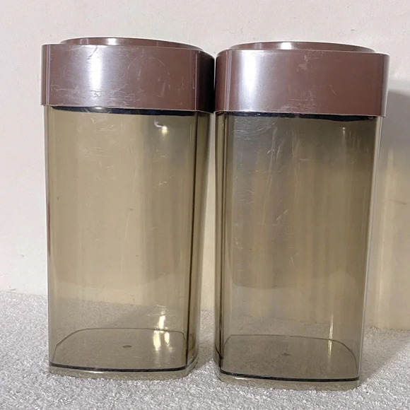 Vintage  Brown Transparent Plastic Canister Set - Picture 1 of 11